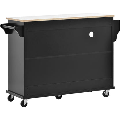 K&K Kitchen Island Cart with Storage Cabinet and Two Locking Wheels,Solid wood desktop,Microwave cabinet,Floor Standing Buffet Server Sideboard for Kitchen Room,Dining Room,, Bathroom（Black）