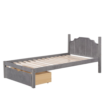 Full Over Twin & Twin Bunk Bed, Velvet Triple Bunk Bed with Drawers and Guardrails, Gray