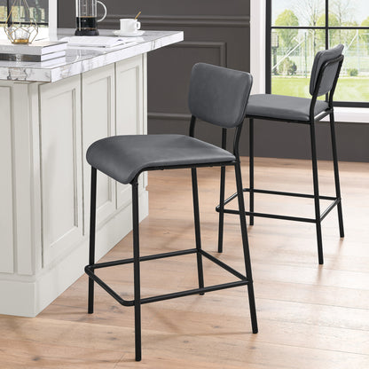 Pu Faux Leather Counter Stools Set of 2, Pub Counter Stool with Back and Footrest, Grey\n(17.5"x19.25“x34.5”）