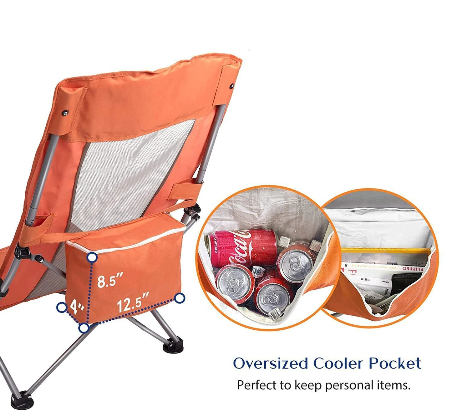 Outdoor Foldable Camp Mesh Chair with a Cup Holder, High Back Low Seat Bench Chair, 600D Oxford Cloth Steel Frame