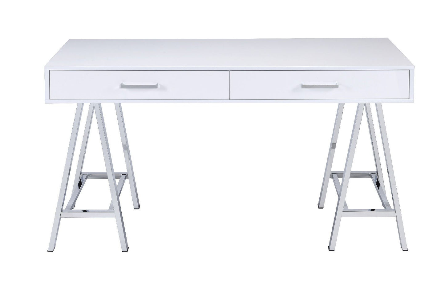 ACME Coleen Built-in USB Port Writing Desk, White High Gloss & Chrome Finish 93047