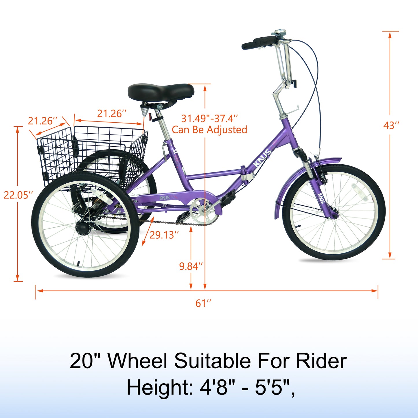 Adult Folding Tricycle ,Foldable 20 inch 3 Wheel Bikes,Single Speed Portable Cruiser Bicycles with Shopping Basket for Seniors,Women, Men