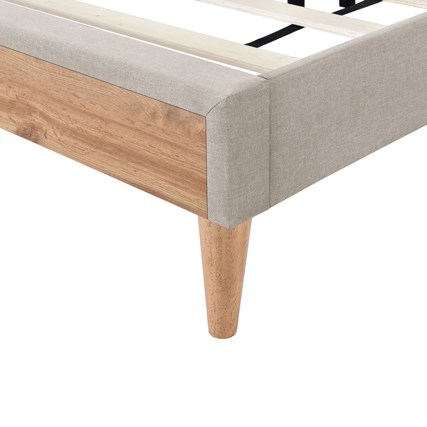 Upholstered Platform Bed with Rubber Wood Legs,No Box Spring Needed, Linen Fabric,Full Size-Beige