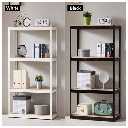 Storage Rack Shelving Unit Storage Shelf Steel Garage Utility Rack 4-Shelf Adjustable Shelves Heavy Duty Display Stand for Books, Kitchenware, Tools Bolt-Free Assembly 31.49"x 14.47"x 59” （White）