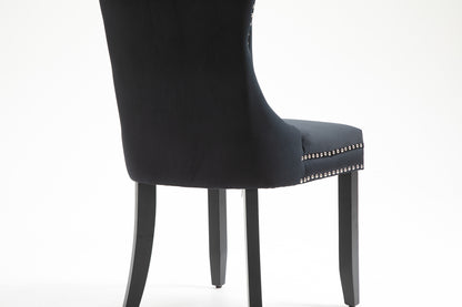 Upholstered Button Tufted Back Black Velvet Dining Chair with Nailhead Trim and Solid Wood Legs 2 Sets