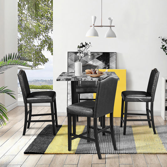 TOPMAX 5 Piece Dining Set with Matching Chairs and Bottom Shelf for Dining Room, Black Chair+Gray Table