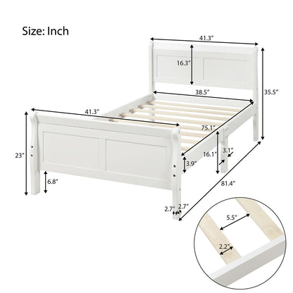 Wood Platform Bed Twin Bed Frame Mattress Foundation Sleigh Bed with Headboard/Footboard/Wood Slat Support