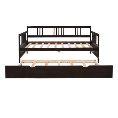 Twin Size Daybed Wood Bed with Twin Size Trundle,Espresso