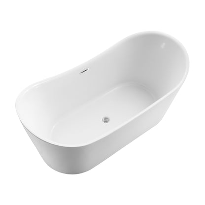 67"L x 31.5"W Acrylic Art Freestanding Alone White Soaking Bathtub with Brushed Nickel Overflow and Pop-up Drain