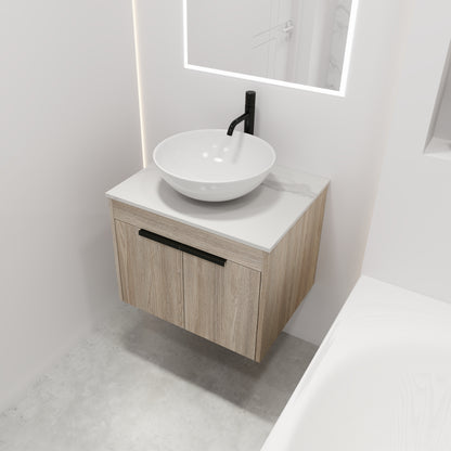 24 " Modern Design Float Bathroom Vanity With Ceramic Basin Set,  Wall Mounted White Oak Vanity  With Soft Close Door,KD-Packing，KD-Packing，2 Pieces Parcel（TOP-BAB321MOWH）