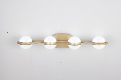 LED Bathroom Vanity Lights Fixtures, 4-Lights Brushed Brass  Globe Glass Shade Over Mirror