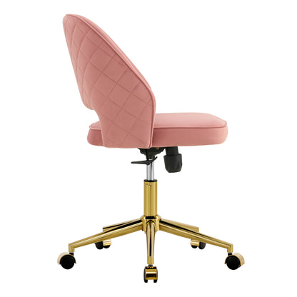 Modern Home Velvet Office Chairs, Adjustable 360 °Swivel Chair Engineering Plastic Armless Swivel Computer Chair With Wheels for Living Room, Bed Room Office Hotel Dining Room .Pink