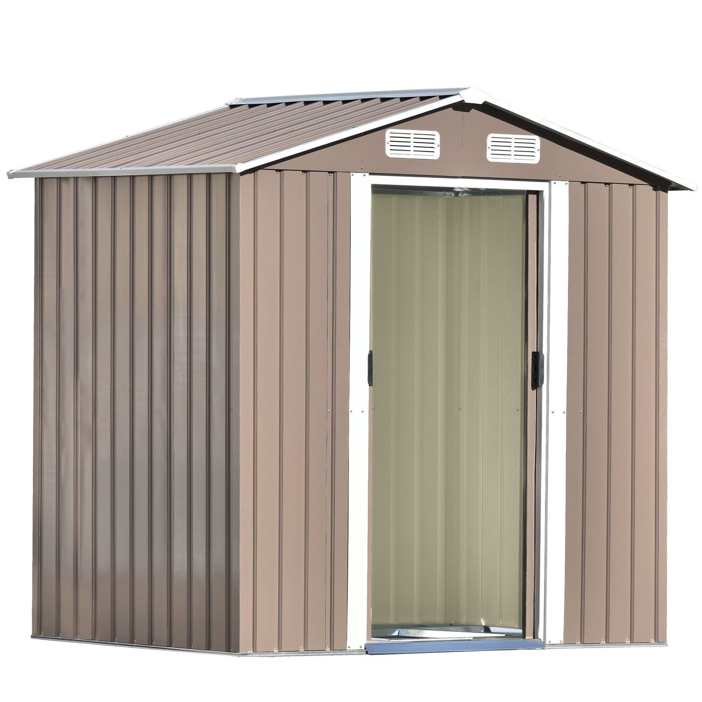 TOPMAX Patio 6ft x4ft Bike Shed Garden Shed, Metal Storage Shed with Lockable Door, Tool Cabinet with Vents and Foundation for Backyard, Lawn, Garden, Brown