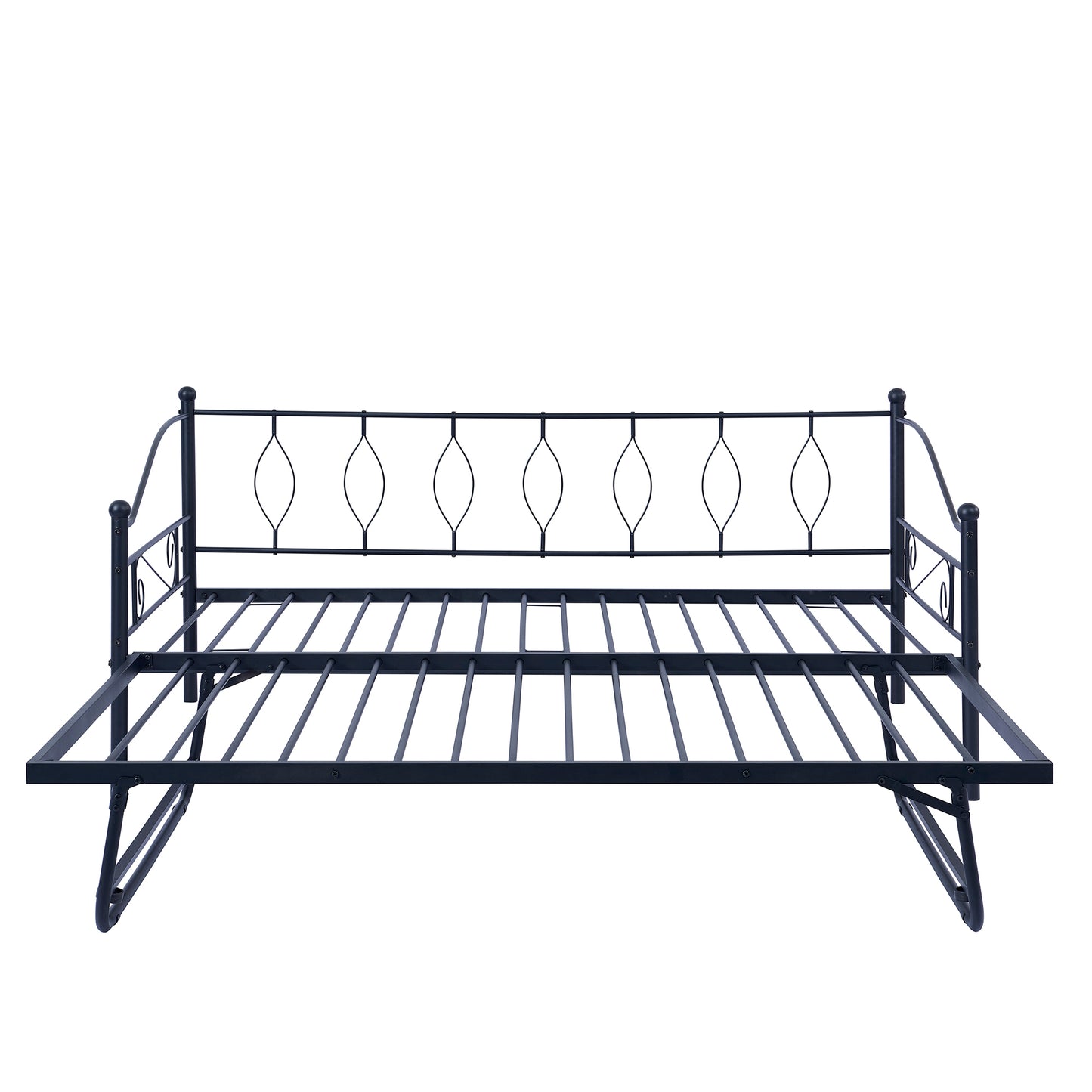 Twin Size Metal Daybed with Twin Size Adjustable Trundle, Portable Folding Trundle, Black