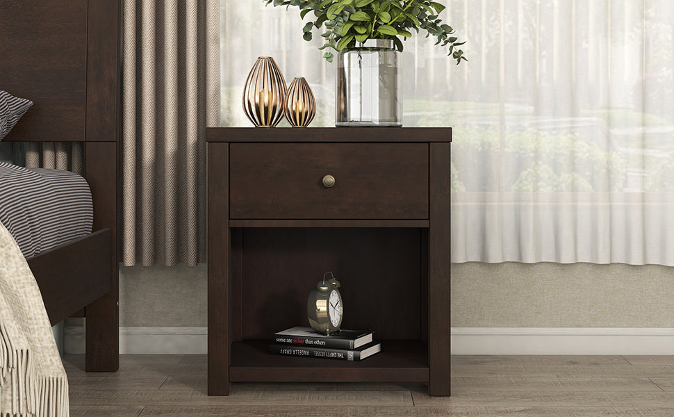 Vintage Aesthetic 1 Drawer Solid Wood Nightstand Sofa End Table in Rich Brown (Nightstand of Freely Configurable Bedroom Sets)