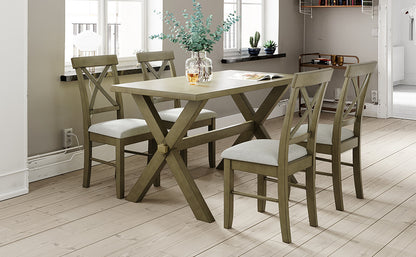 TOPMAX 5 Pieces Farmhouse Rustic Wood Kitchen Dining Table Set with Upholstered 4 X-back Chairs, Gray Green