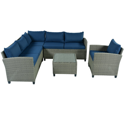 U_STYLE Patio Furniture Set, 5 Piece Outdoor Conversation Set，with Coffee Table, Cushions and Single Chair