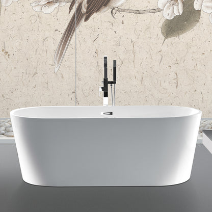 59" 100% Acrylic Freestanding Bathtub Contemporary Soaking Tub with Brushed Nickel Overflow and Drain