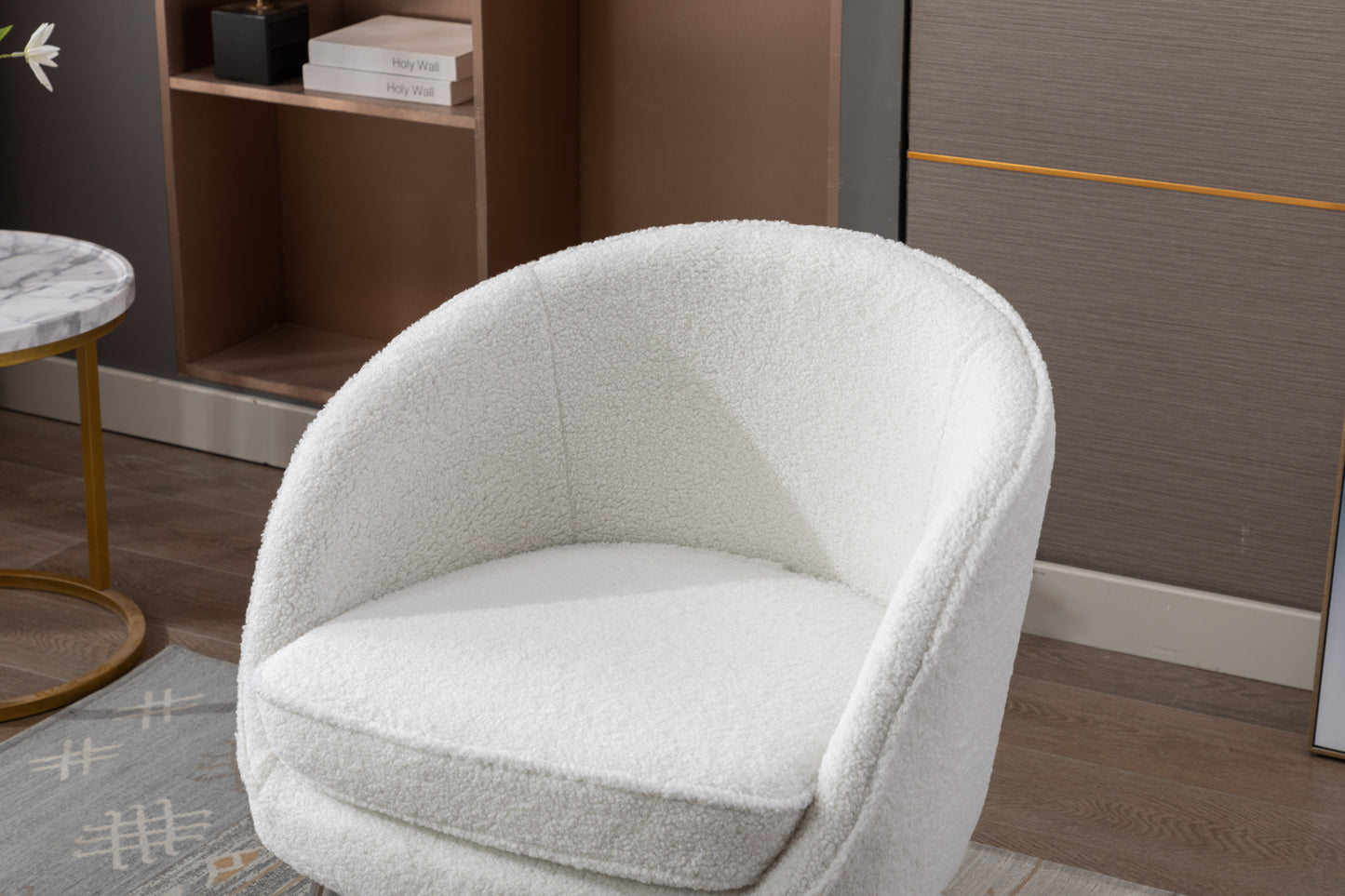 Soft Teddy Fabric Accent Armchair Dining Chair With Shining Electroplated Chrome Legs,Ivory White