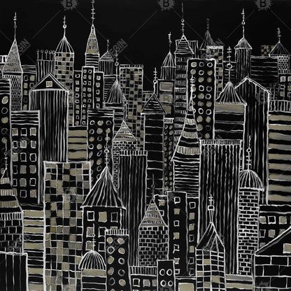 Illustrative city towers - 32x32 Print on canvas