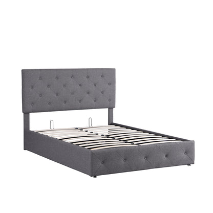 Full size Upholstered Platform bed with a Hydraulic Storage System - Gray