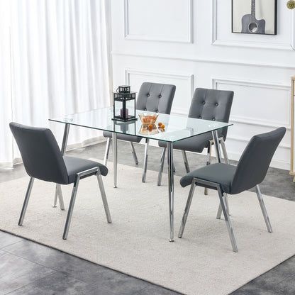 Grid shaped armless high back dining chair,2-piece set, office chair. Applicable to dining room, living room, kitchen and office.Dark Grey Chair and Electroplated metal leg