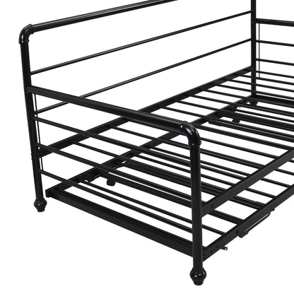 Twin Size Daybed with Adjustable Trundle, Pop Up Trundle, Black