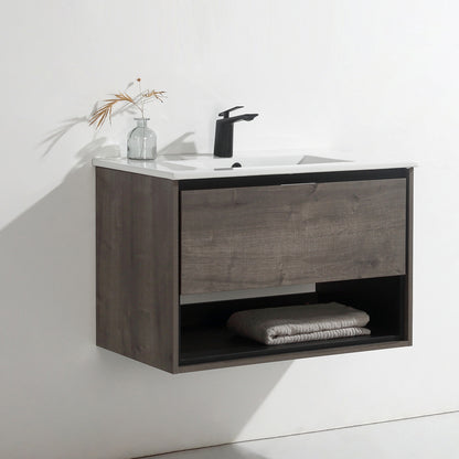 30 inches Floating Bathroom Vanity Combo with Integrated Single Sink and 1 Soft Close Drawer