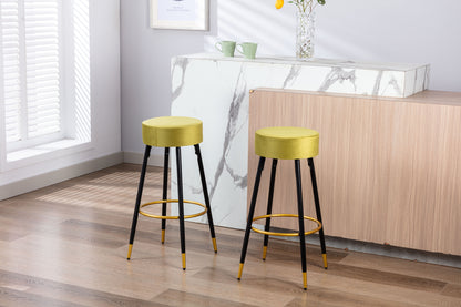 Counter Height Bar Stools Set of 2, Velvet Kitchen Stools Upholstered Dining Chair Stools 24 Inches Height with Golden Footrest for Kitchen Island Coffee Shop Bar Home Balcony,