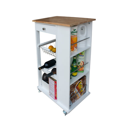 Kitchen Island & Kitchen Cart, Mobile Kitchen Island with Two Lockable Wheels, Rubber Wood Top, Black Color Design Makes It Perspective Impact During Party.