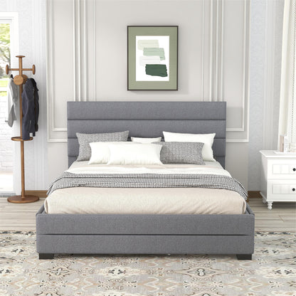 Queen Upholstered Platform Bed with Trundle and Two Drawers,Grey