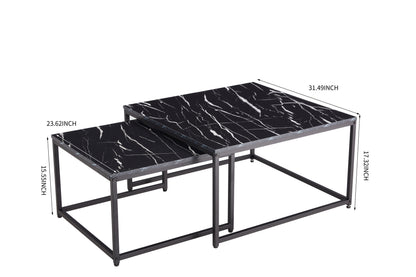 Modern Nesting Coffee  Tables Set, Marble Black, 2pc, 31.5''L 31.5''W 17.72''H