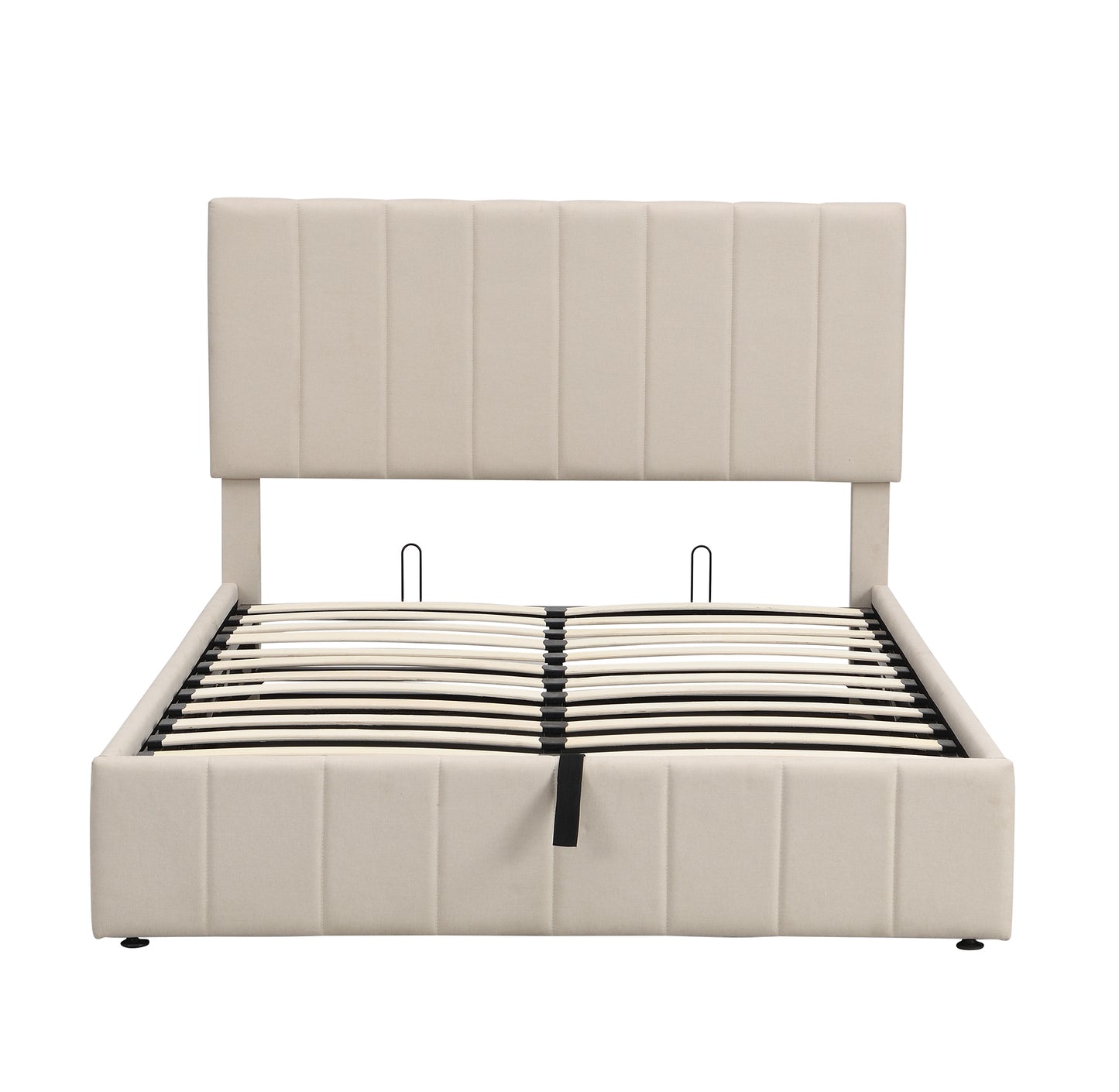 Full size Upholstered Platform bed with a Hydraulic Storage System - Beige