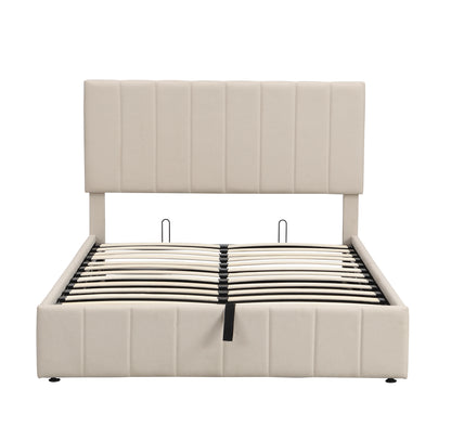 Full size Upholstered Platform bed with a Hydraulic Storage System - Beige