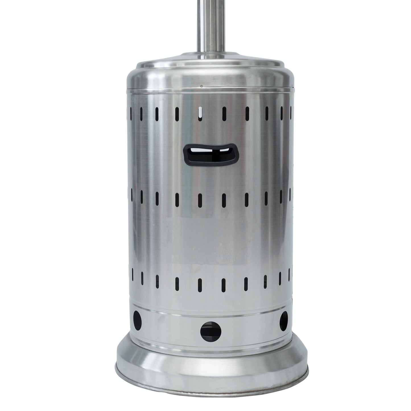 46000BTU Propane Stainless Steel Mushroom Outdoor Patio Heater with Hollow Pattern on Tank housing, with Two Smooth-rolling Wheels,with Hose Set,with Black Cover,Pole in Two Pieces(Upper and Bottom)