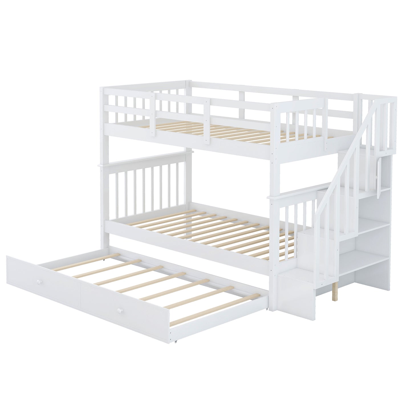 Stairway Twin-Over-Twin Bunk Bed with Twin size Trundle for Bedroom, Dorm, Adults, White( old sku: LP000209AAK )