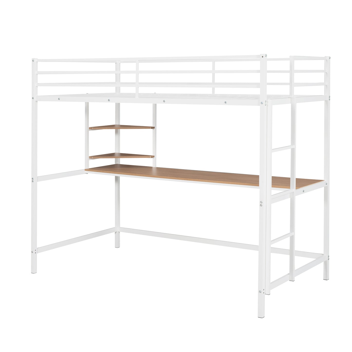 Twin Metal Loft Bed with Desk and Shelve,White