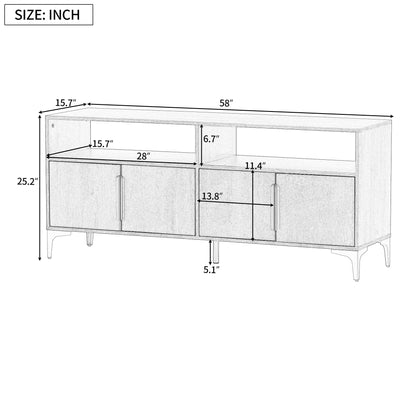 TREXM 58” L Sideboard with Gold Metal Legs and Handles Sufficient Storage Space Magnetic Suction Doors (Brown)