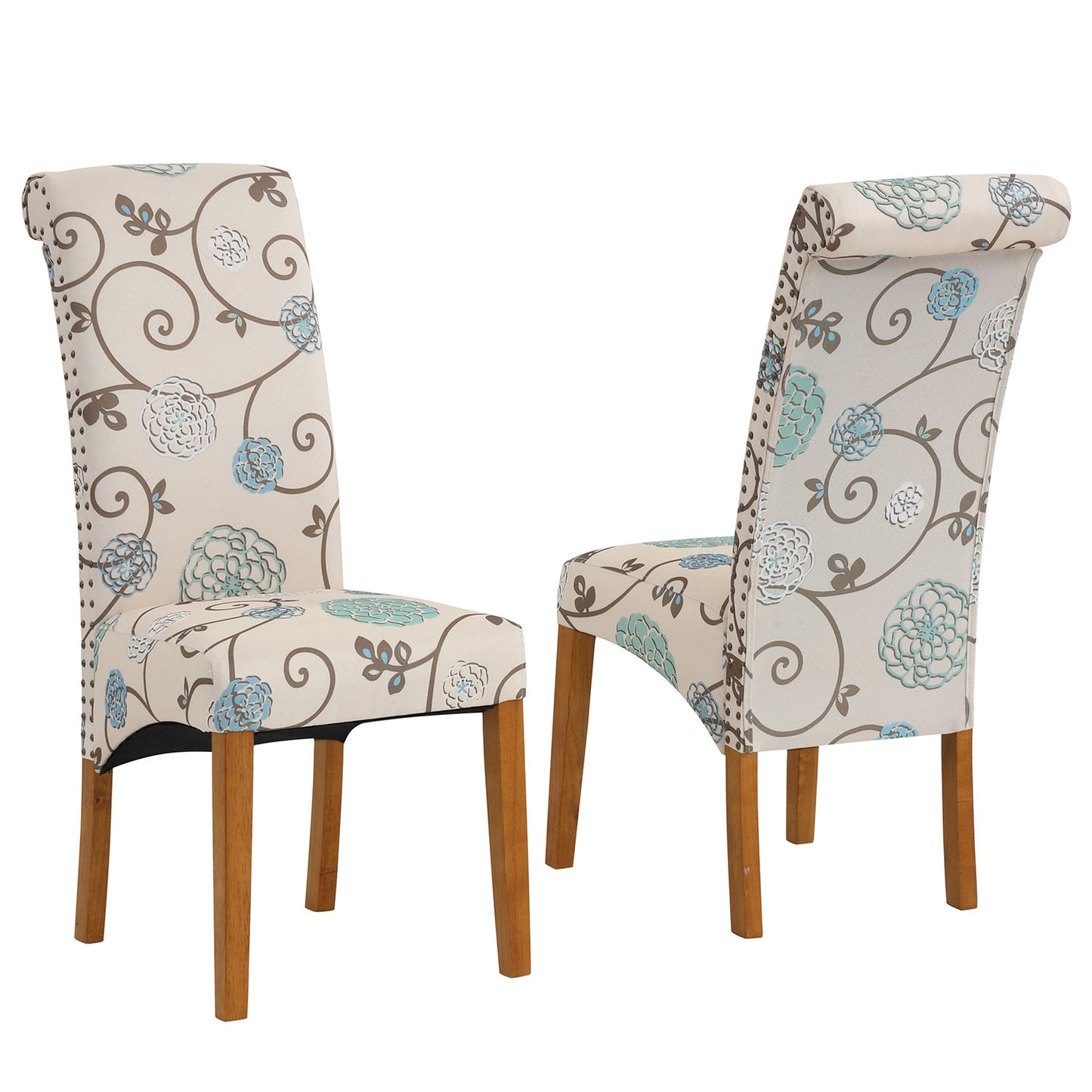 Bionic Beige Pattern Dining Chair with Nail Head Trim, Set of 2