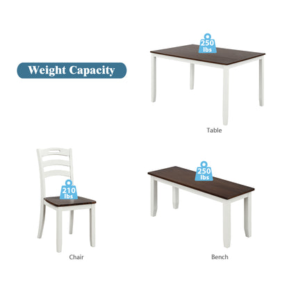 TOPMAX 6 Piece Dining Table Set with Bench, Table Set with Waterproof Coat, Ivory and Cherry