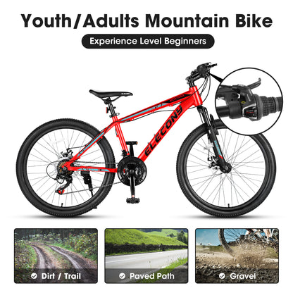 A24299 Rycheer Elecony 24 inch Mountain Bike Bicycle for Adults Aluminium Frame Bike Shimano 21-Speed with Disc Brake