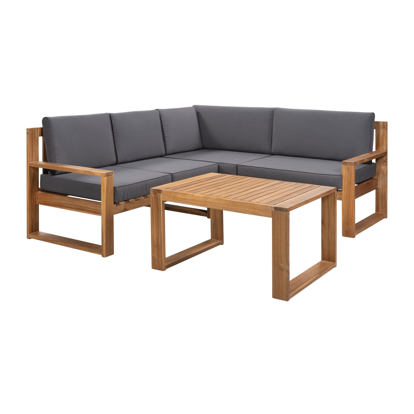 U_STYLE 3-Piece Patio Sectional Set  Acacia  Wood and Grey Cushions  Ideal for Outdoors and Indoors