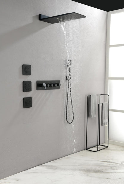 Wall Mounted Waterfall Rain Shower System With 3 Body Sprays & Handheld Shower