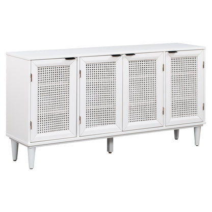 TREXM Large Storage Space Sideboard with Artificial Rattan Door and Unobtrusive Doorknob for Living Room and Entryway (White)