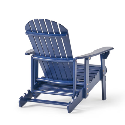 Katherine Outdoor Acacia Adirondack Blue Lounge Chair with Pull Out Footstool