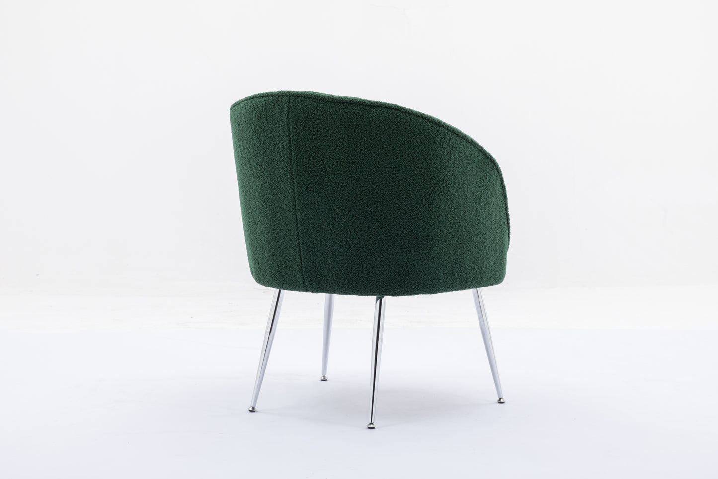 Soft Teddy Fabric Accent Armchair Dining Chair With Shining Electroplated Chrome Legs,Dark Green