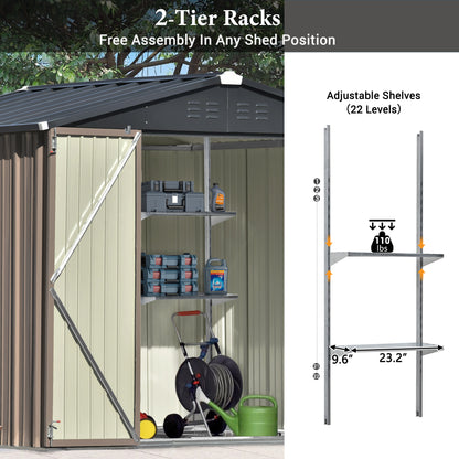 TOPMAX Patio 8ft x6ft Bike Shed Garden Shed, Metal Storage Shed with Adjustable Shelf and Lockable Doors, Tool Cabinet with Vents and Foundation Frame for Backyard, Lawn, Garden, Brown