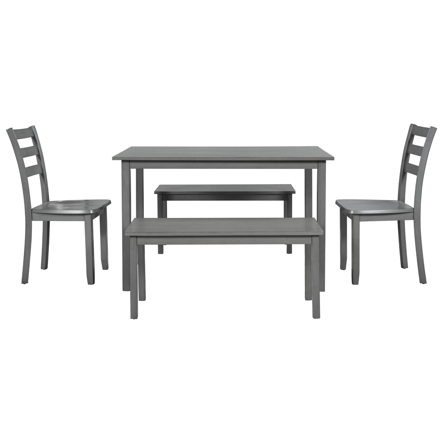 TOPMAX 5-piece Wooden Dining Set, Kitchen Table with 2 Dining Chairs and 2 Benches, Farmhouse Rustic Style, Gray