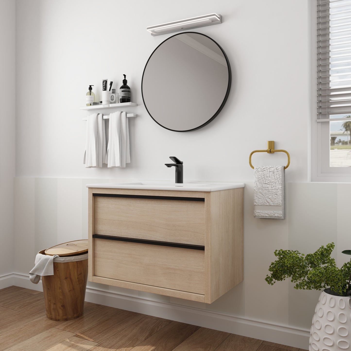 30" Bathroom Vanity with 2/3 Soft Close drawers,  White Ceramic Basin