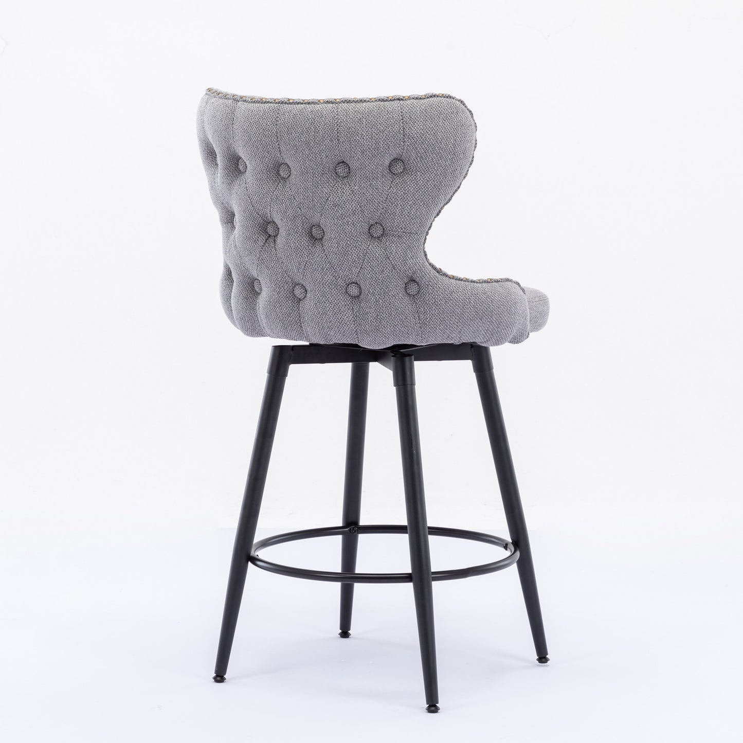 A&A Furniture,Counter Height 25" Modern Linen Fabric Counter Chairs,180° Swivel Bar Stool Chair for Kitchen,Tufted Cupreous Nailhead Trim Burlap Bar Stools with Metal Legs,Set of 2 (Gray)